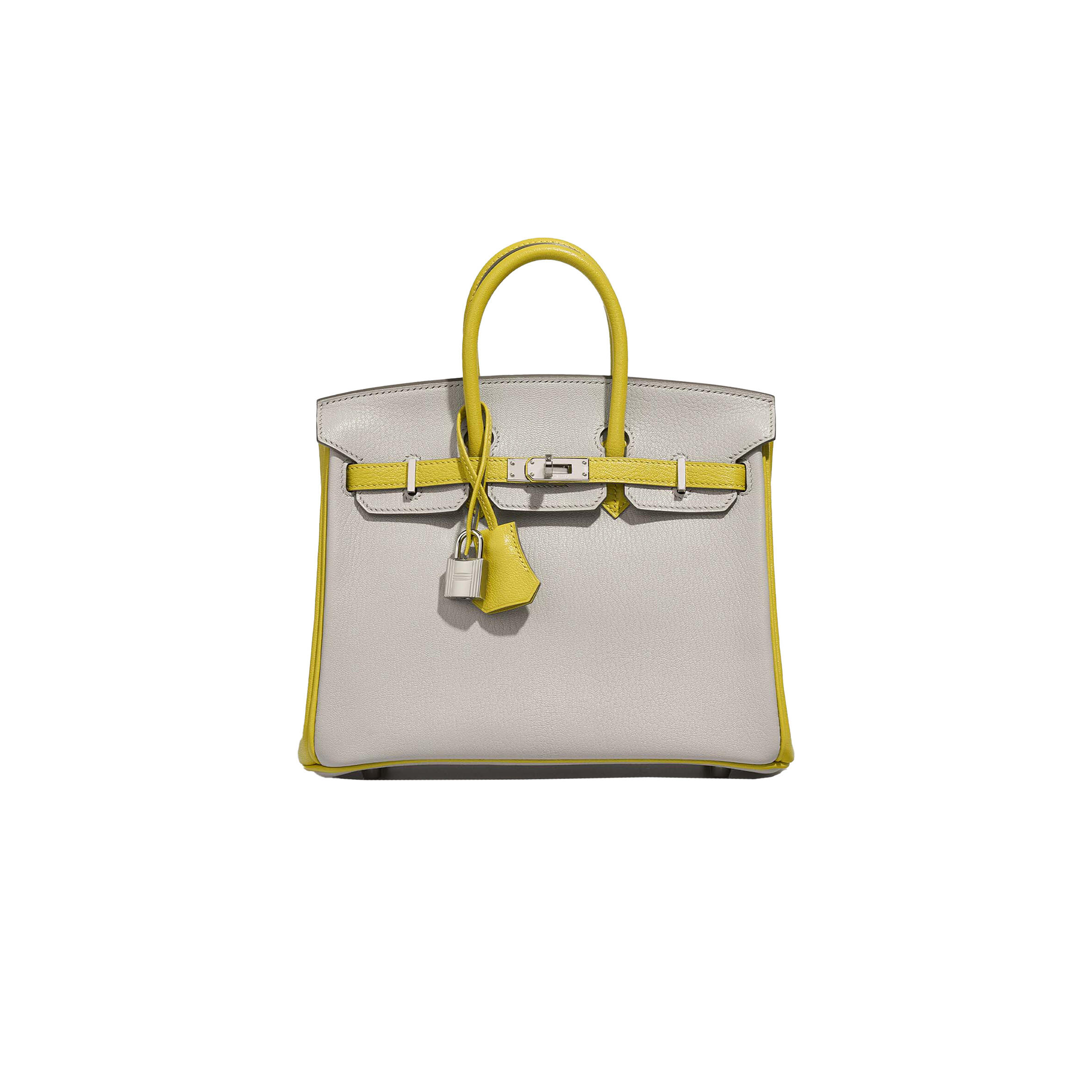 H**me5 BIRKIN 25 SWIFT LEATHER PEARL GREY LEMON YELLOW SILVER BUCKLE BAG 3237 (25*20*13cm) Master Quality